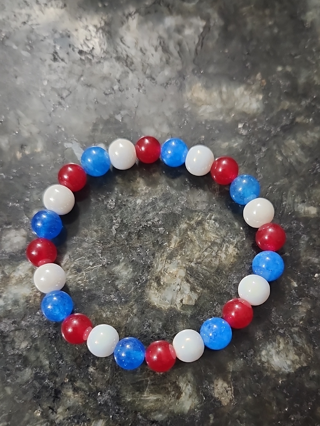 Handmade Red Carnealian, Blue Kyanite, And White Beaded Bracelet